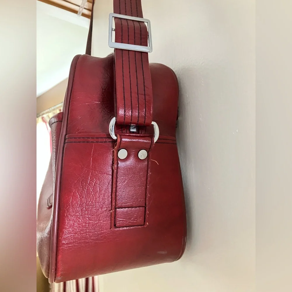 Sears Vintage Travel Bag, Burgundy Leather, YKK Zippers, 44” Adj. Strap